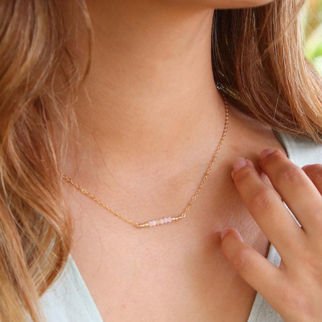 Sparkling Pink Peruvian Opal Faceted Bead Bar Necklace for Women - Elegant Handmade Jewelry Gift for Birthday, Anniversary & Special Occasions