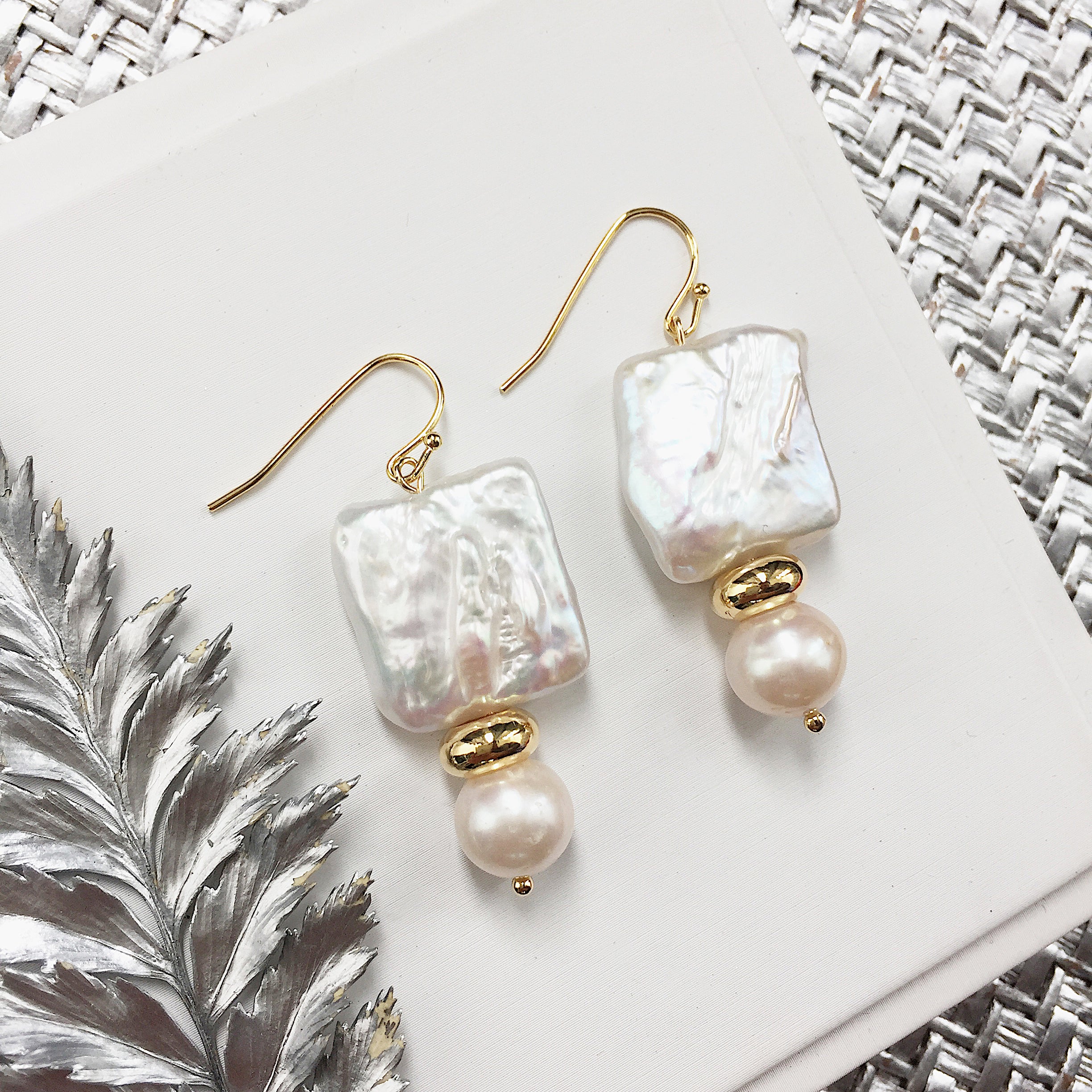 Elegant Freshwater Pearl Drop Earrings - Rectangular & Round Pearl Dangle Earrings ME009 for Women, Perfect for Weddings, Parties & Special Occasions