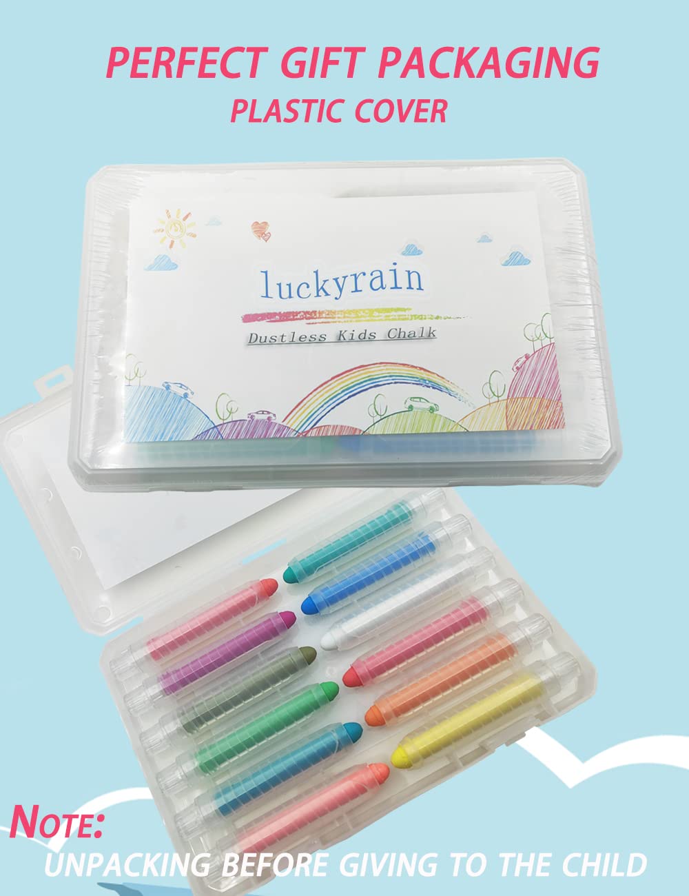 Non-Toxic Dustless Chalk Set with Holder - 12PCS Washable Chalk for Kids, Toddlers Blackboard Drawing & Art Play - Perfect for Classroom, Home Schooling and Creative Learning Activities