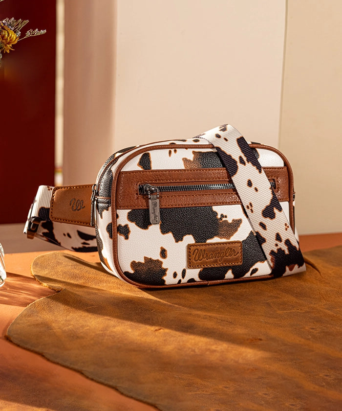 Wrangler Cow Print Belt Bag - Stylish Western Crossbody Fanny Pack for Men & Women - Perfect for Concerts, Hiking, and Travel