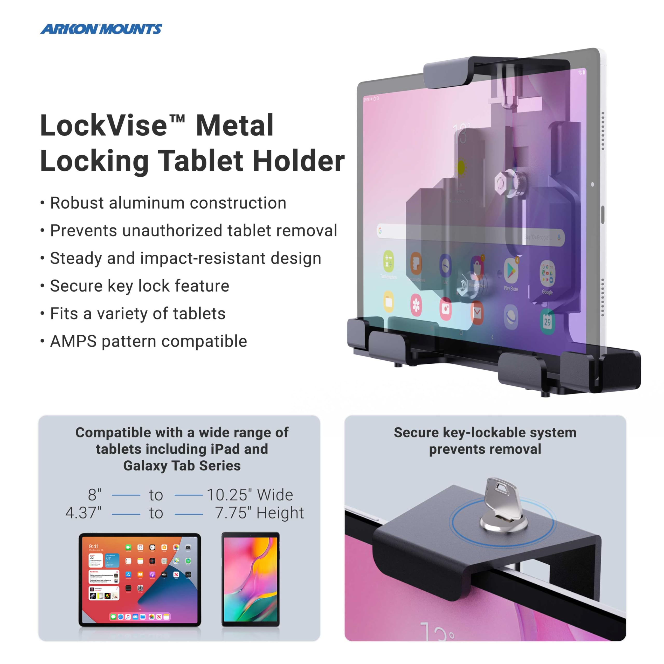 ARKON Heavy-Duty Locking Forklift Tablet Mount - Adjustable Arm for iPad & Samsung Tablets | Industrial Strength Design | Easy Installation | Warehouse Efficiency Booster | Perfect for Logistics, Inventory Management & Forklift Operations