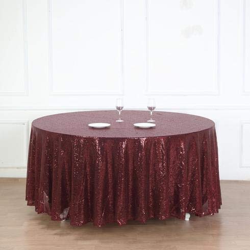 120 Inch Sequin Round Tablecloth - Premium Quality Burgundy Payette Fabric for Wedding, Birthday, Christmas Party & Hall Decoration | Elegant Dining & Event Table Cover
