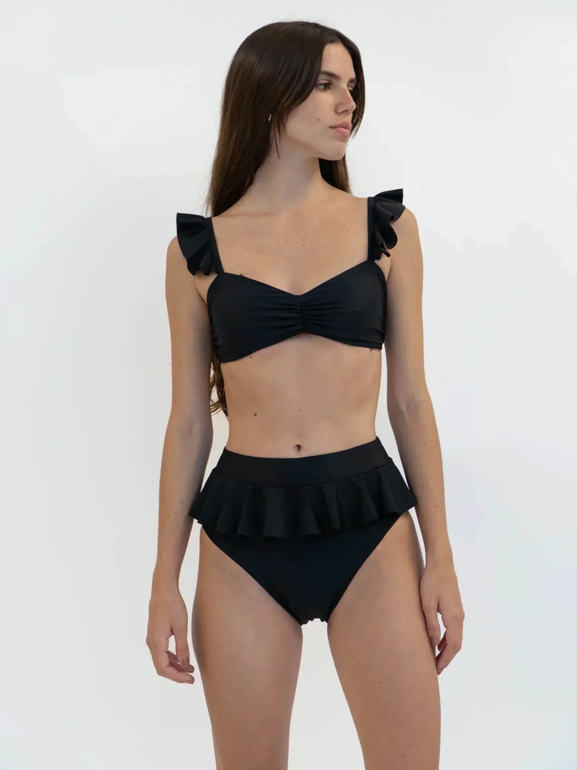 Jaida Ruffle High Rise Swim Bottom - Women's Regular Fit Bikini Bottoms for Beach & Pool | Trendy Swimwear for Summer Vacation & Water Activities