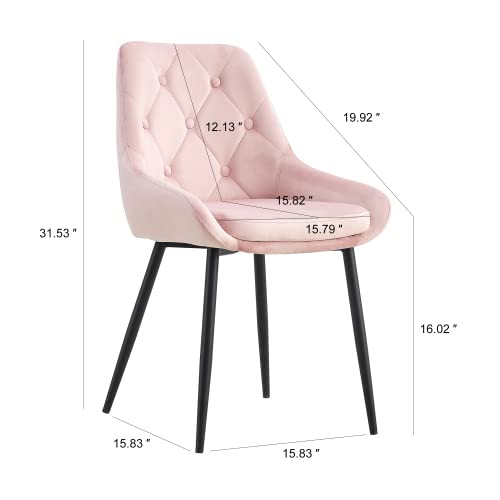 Modern Glass Dining Table Set with 4 Velvet Chairs - Rectangular Kitchen & Living Room Table with Black Legs (Pink) - Perfect for Small Spaces, Apartments, and Modern Home Decor