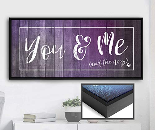 Dog Signs For Home Decor - You, Me And The Dogs Wall Art for Couples | Purple & Black Floating Frame 42x19 | Bedroom Wall Decor Above Bed | Unique Dog Lover Gift for Anniversary or Wedding