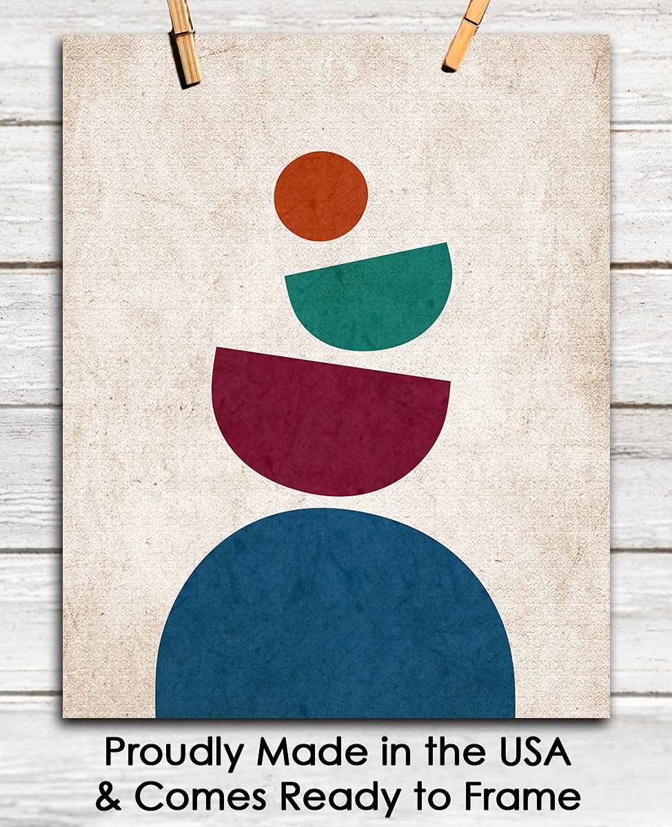Geometric Balancing Stones Abstract Wall Art - Minimalist Aesthetic Boho Decor for Home Office Bedroom & Living Room - Unframed 8x10 Inch Posters | Perfect for Meditation Spaces, Yoga Studios & Modern Interior Design