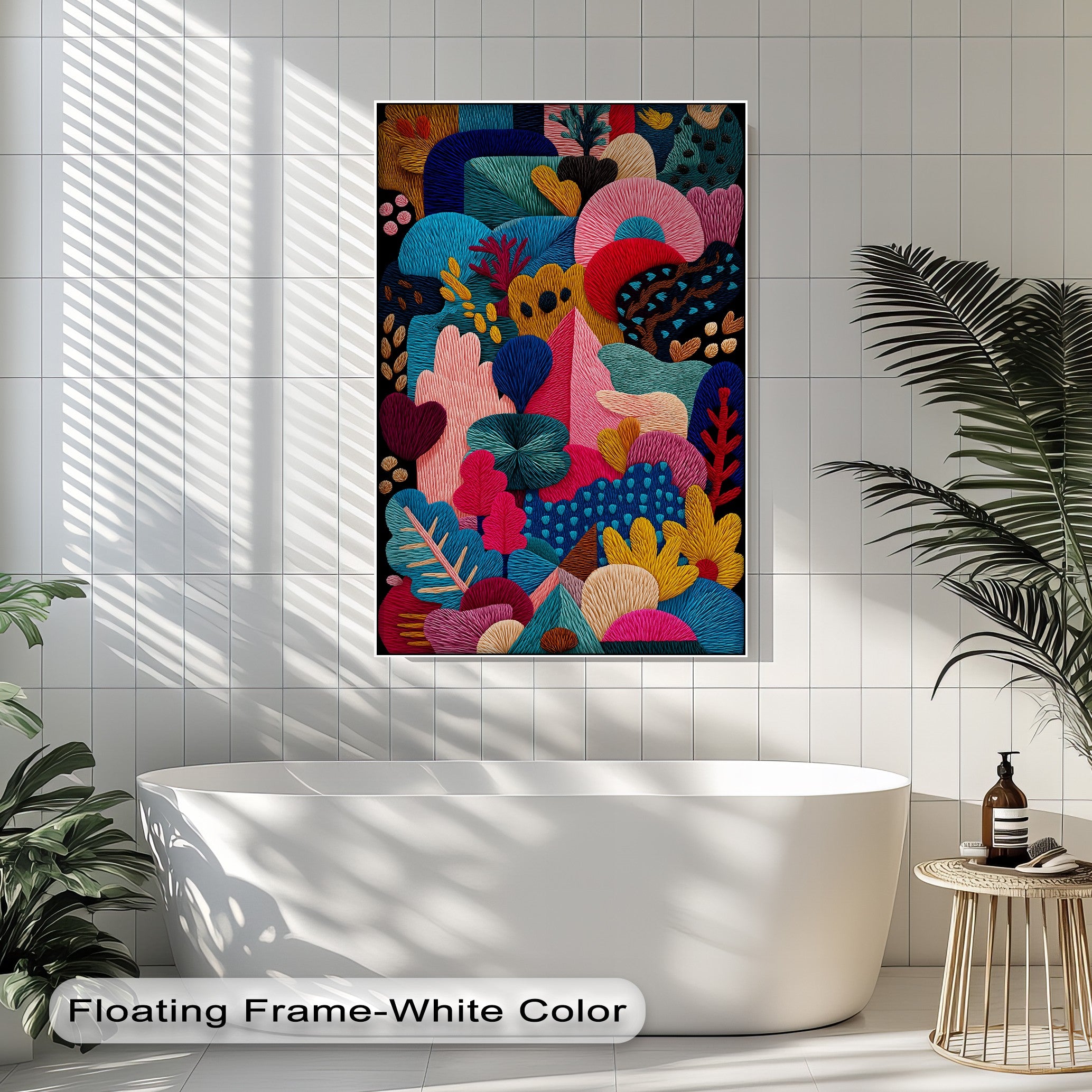 Vibrant Abstract Garden Embroidery Style Canvas Art Print - Modern Home Wall Decor for Living Room, Bedroom & Office