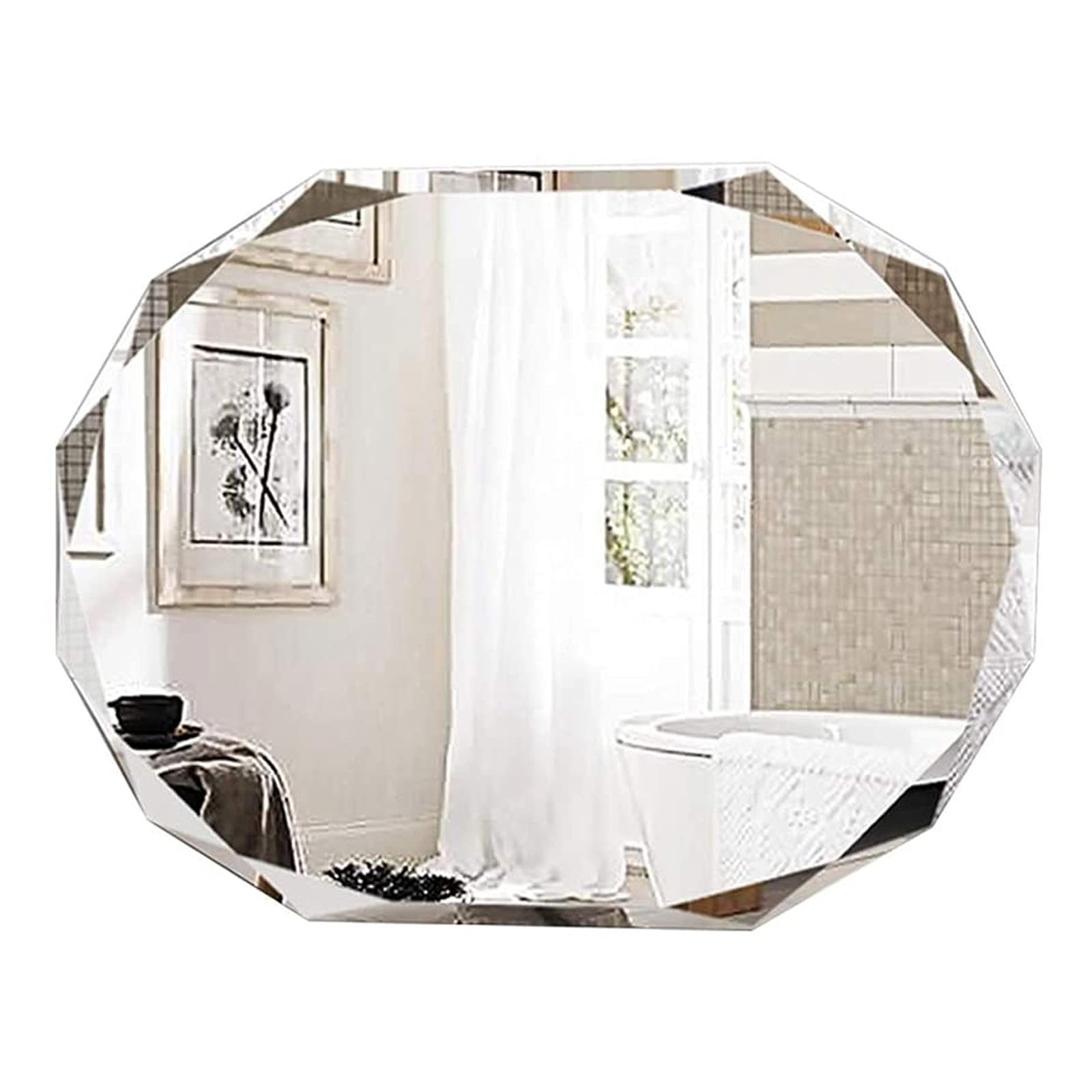 HHDD Oval Bathroom Mirror - Diamond Cut, Shatterproof, Frameless Wall Mirror for Shaving & Makeup - Perfect for Vanity, Dressing Room, and Small Spaces
