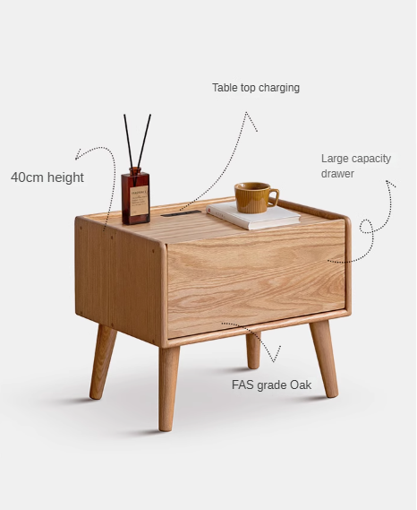 Solid Oak Wood Nightstand with Built-in USB Outlet - Perfect for Bedroom, Living Room, or Office Use