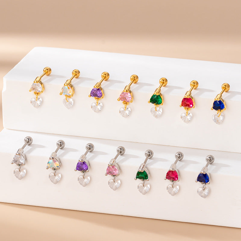 20G Cartilage Heart Dangle Stud Helix Piercings - Stainless Steel Body Jewelry for Women | Perfect for Ear, Nose, Tragus & Helix Piercing | Trendy Gift for Valentine's Day & Special Occasions