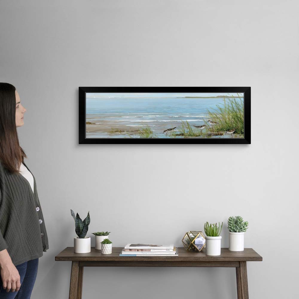 CANVAS ON DEMAND Sandpiper Beach Black Framed Wall Art Print - Coastal Bird Painting for Beach House Decor, Living Room & Office Wall Art