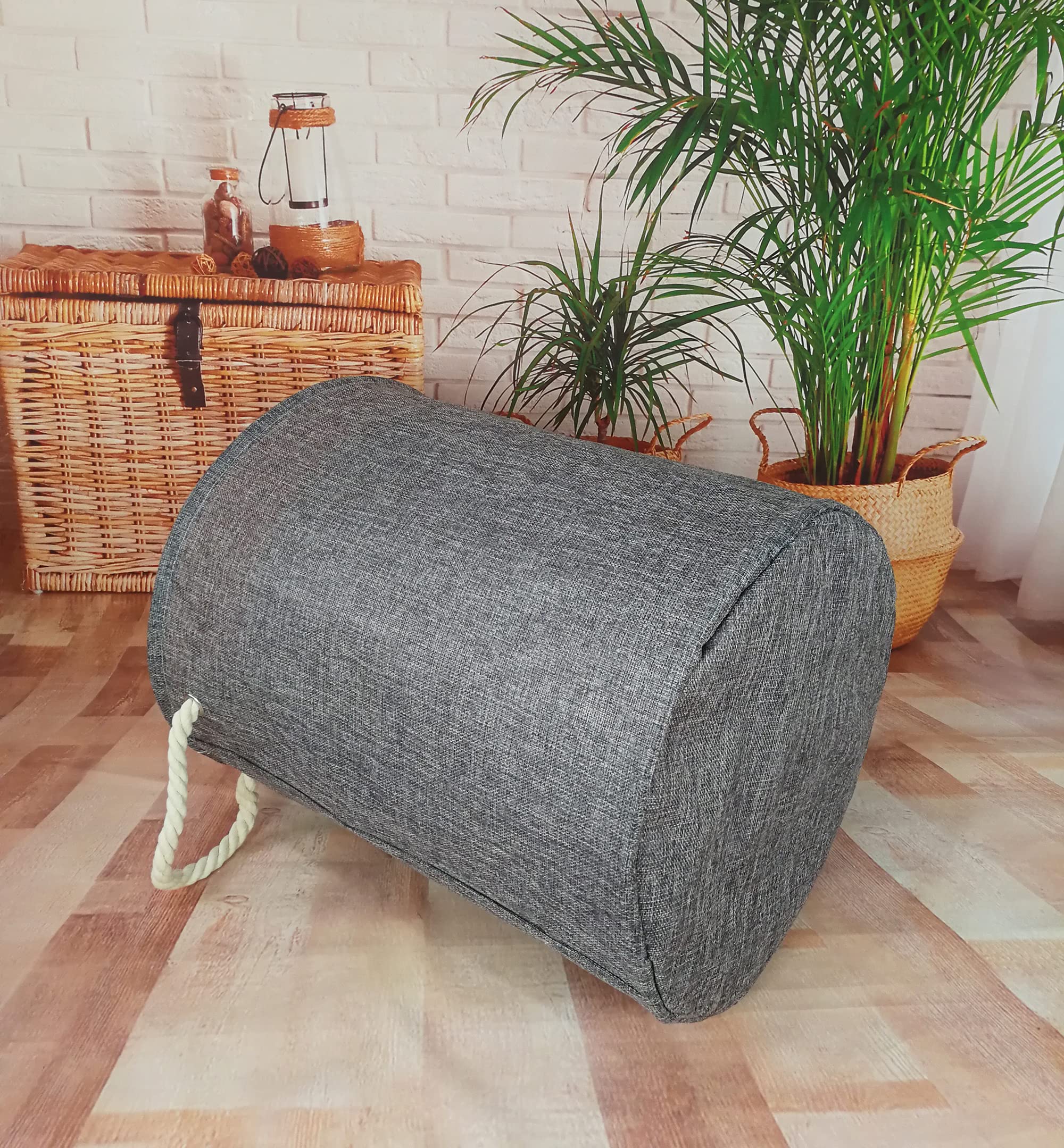Waterproof Canvas Round Laundry Basket with Handles - Large Clothes Hamper for Kids Room, Nursery Toy Storage & Organization - Cute Cartoon Design (Grey) - Perfect for Baby Clothes, Toys & Home Organization