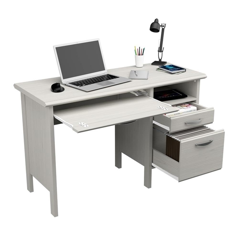 2-Drawer Computer Desk with Keyboard Tray - Washed Oak Finish, Home Office Workstation for Small Spaces, Perfect for Remote Work & Study