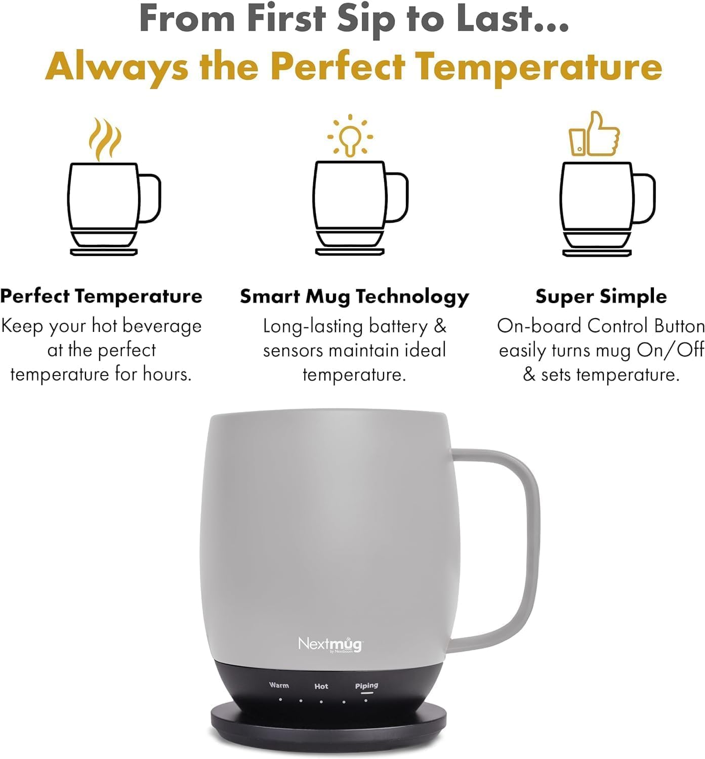 Nextmug - Smart Temperature-Controlled Self-Heating Coffee Mug with App Control - 14oz Insulated Travel Mug (Violet) - Perfect for Office, Commuting & Outdoor Adventures