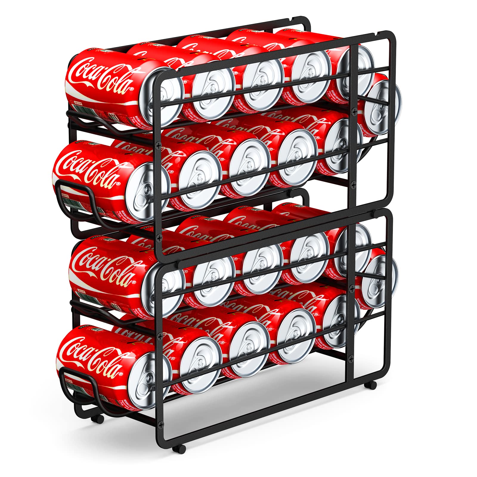 2 Pack Stackable Soda Can Organizer Storage Rack - Black Beverage Dispenser Holder for Refrigerator, Cabinet & Pantry | Perfect for Kitchen Organization, Party Drinks & Space Saving