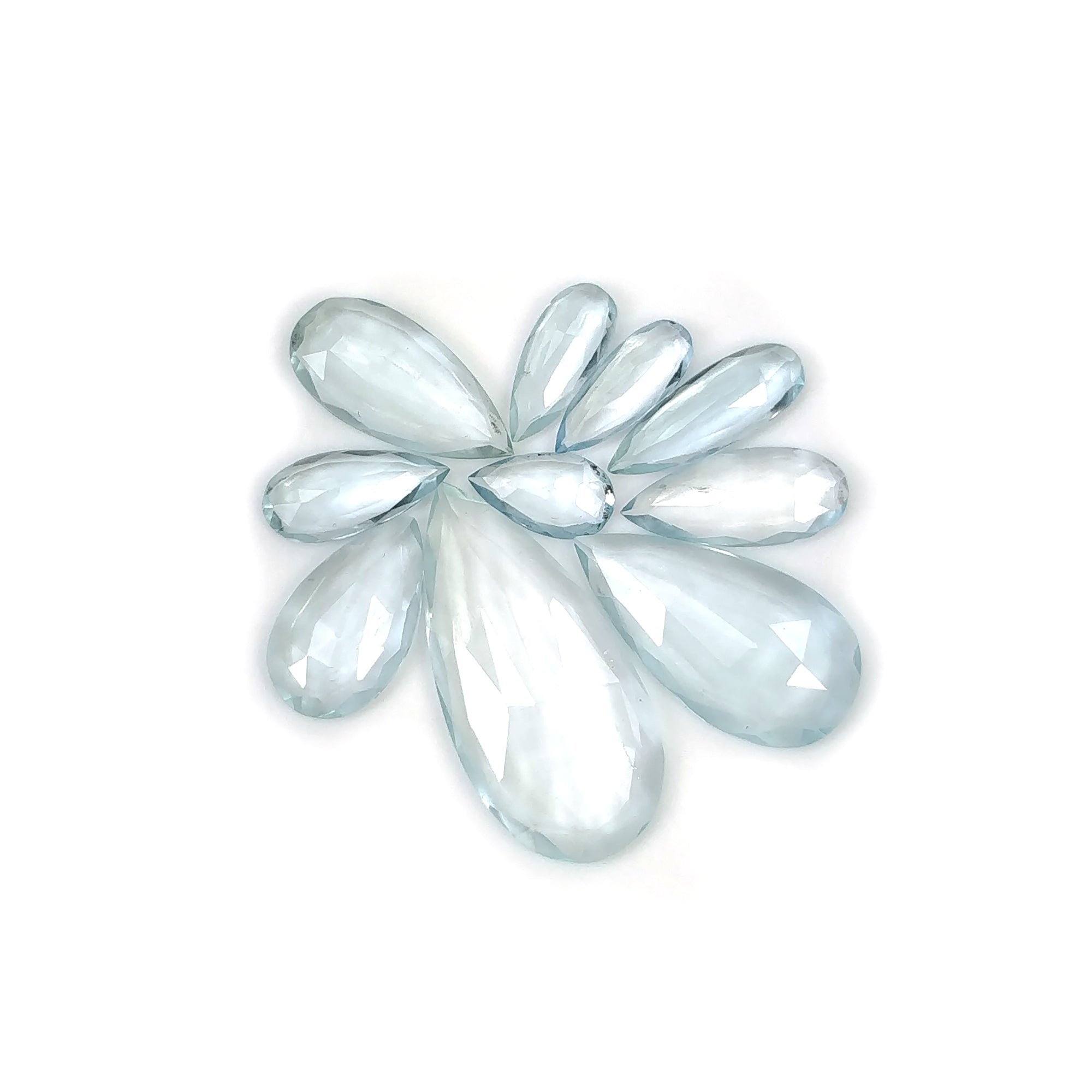 Natural Untreated Blue Aquamarine Gemstone Rose Cut - 14.25cts Pear Shape 8.5x5mm (10pcs) | Loose Stones for Jewelry Making, Engagement Rings & Healing Crystals