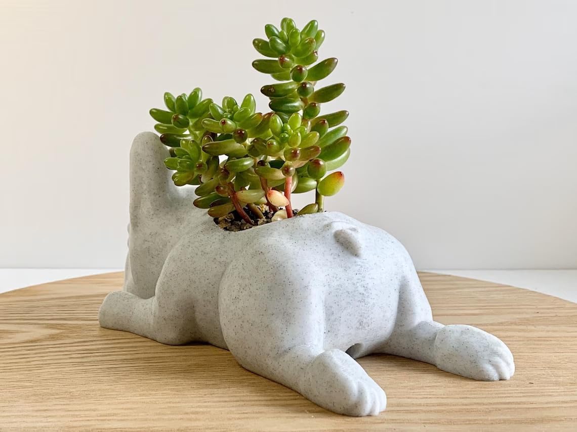 French Bulldog Planter - Cute Doggy Planter for Succulents, Bar & Table Decor, Unique Gift for Dog & Plant Lovers (Marble Design) - Perfect for Home, Office & Garden Decor