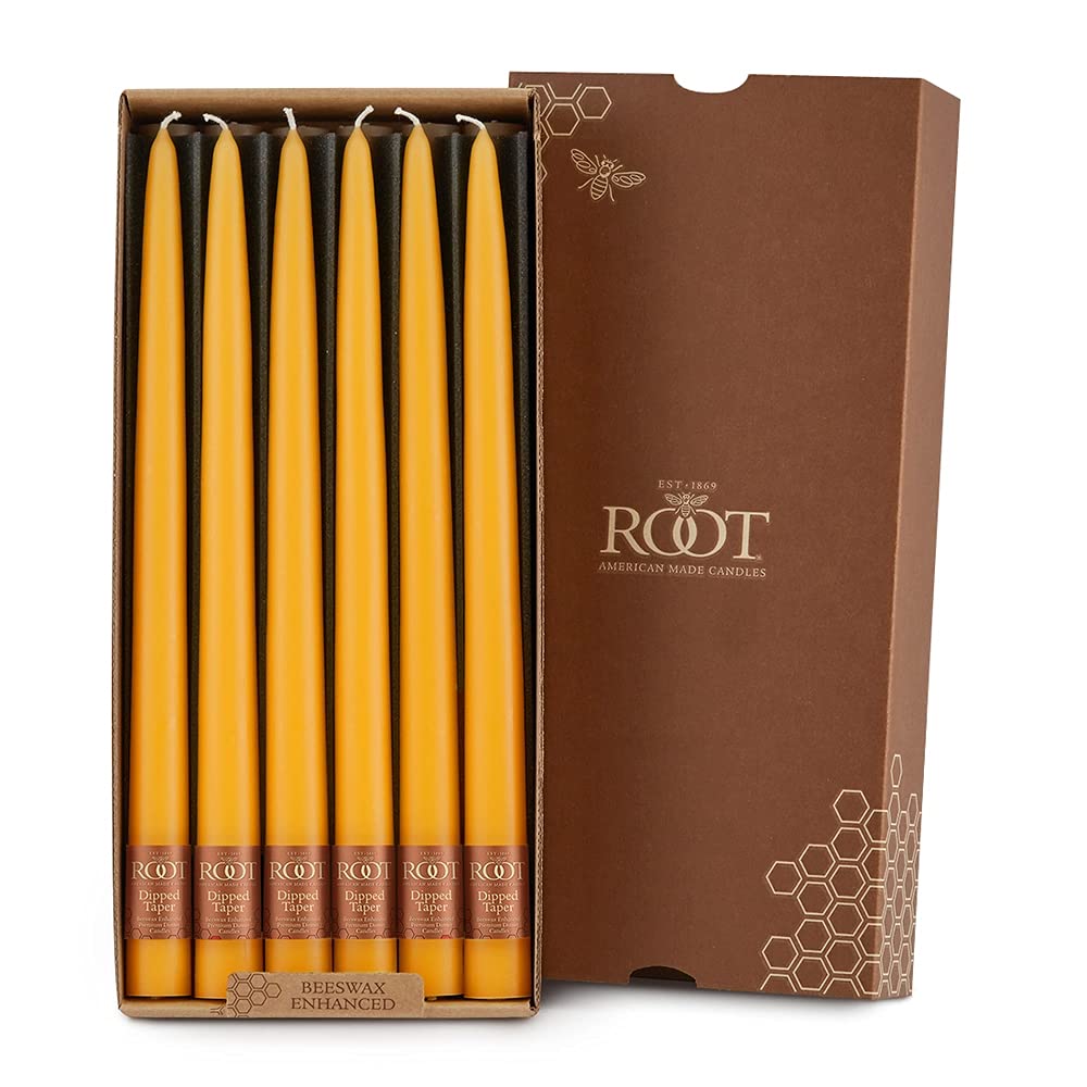 Premium Unscented Beeswax Blend Dinner Candles - 12-Inch Butterscotch Root Candles Set in Gift Box for Elegant Dining, Romantic Dinners & Home Decor