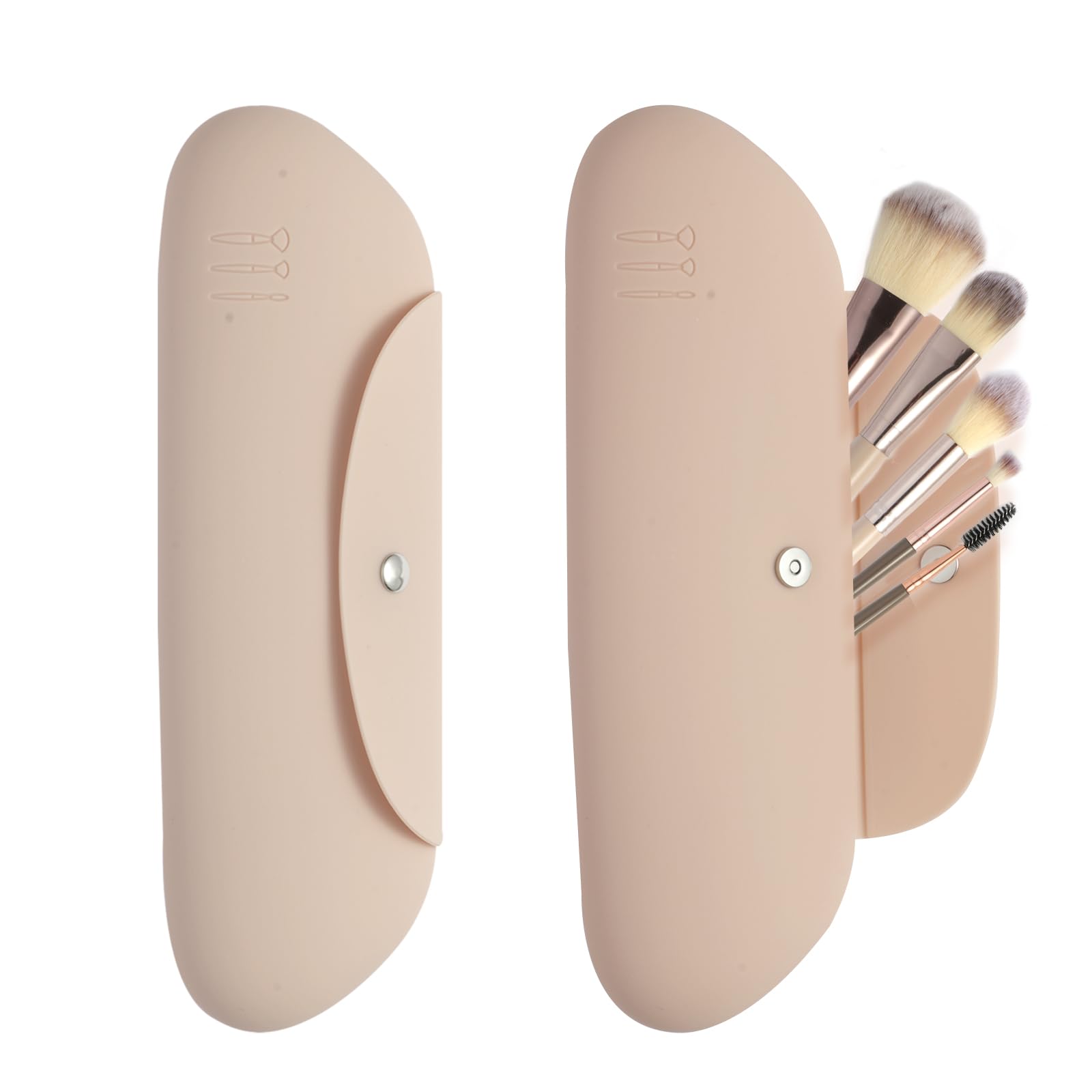 Travel Makeup Brush Holder - Large Capacity Silicone Case with Magnetic Closure for On-the-Go Beauty