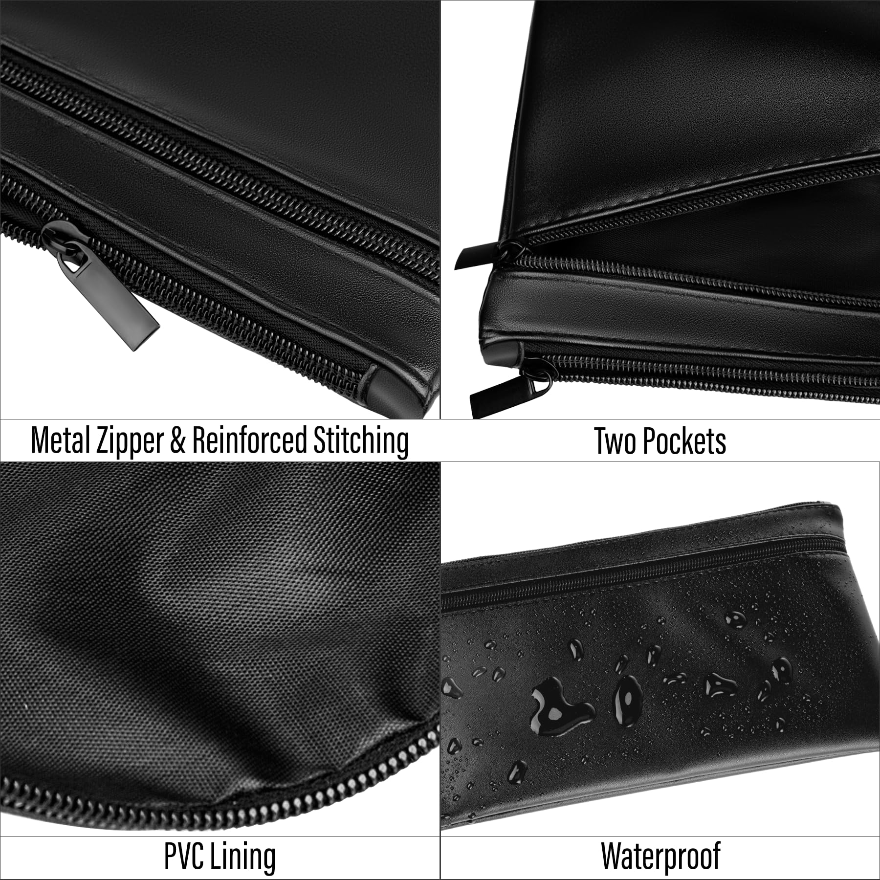 HAUTOCO Premium PU Leather Money Bag with Zipper - 11x6.1 Inch Waterproof Cash Pouch, 2-Pocket Bank Deposit Bag for Bills, Checks, Receipts & Coins - Perfect for Travel, Business & Daily Money Storage