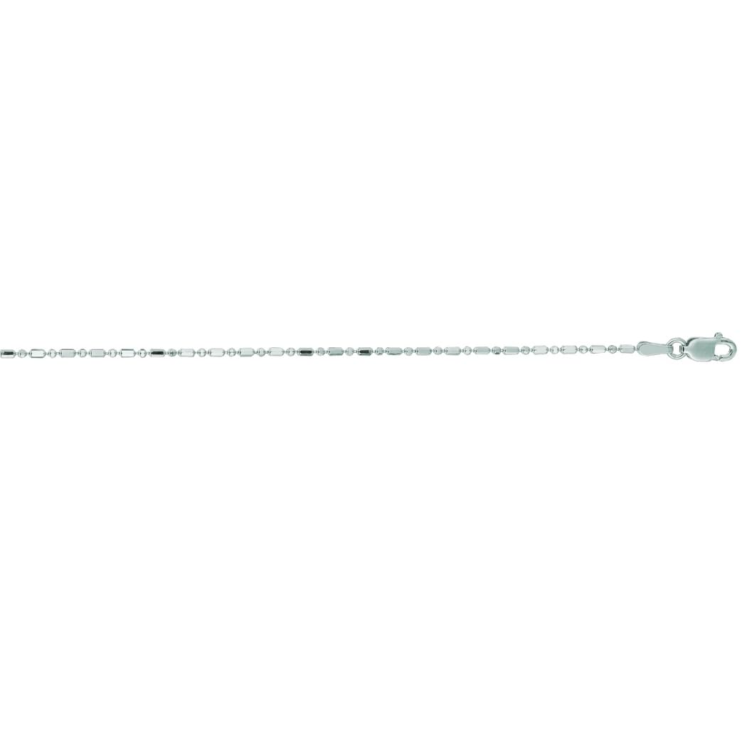 14K White Gold Diamond-Cut Rectangular Bead Chain Necklace for Women & Men - Adjustable Lengths 16
