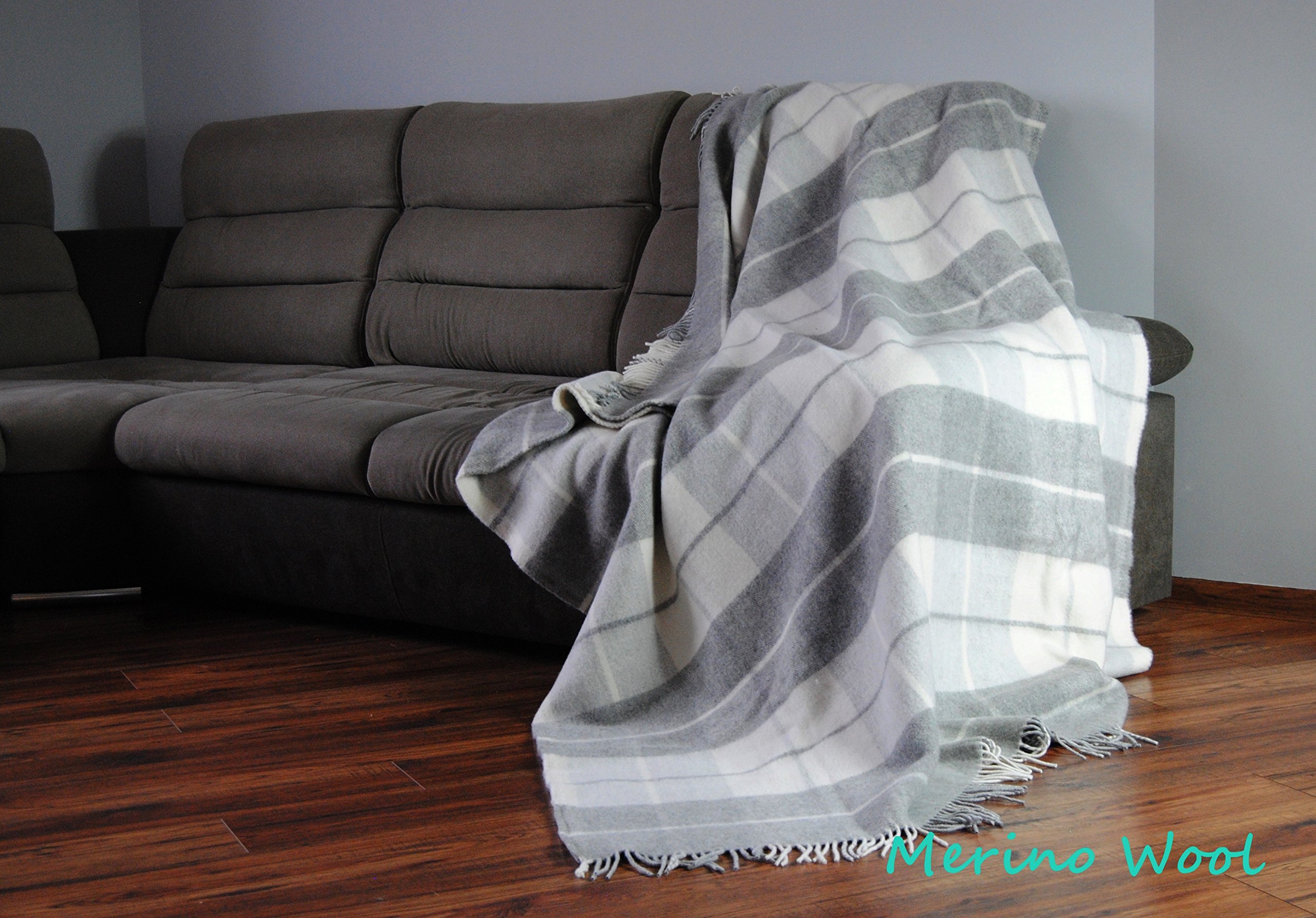 Premium Merino Wool Throw Blanket with Fringe - 100% Natural Hypoallergenic Soft & Warm Bed Blanket (63