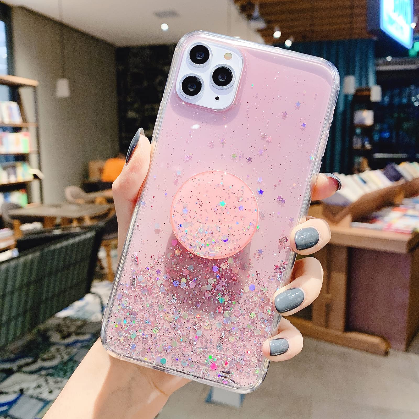 Sparkly Glitter Phone Case for iPhone 13 (6.1 inch) - Cute Bling Protective Cover with Ring Kickstand | Women & Girls Soft Shell | Perfect for Everyday Use, Work & Social Outings (Green)
