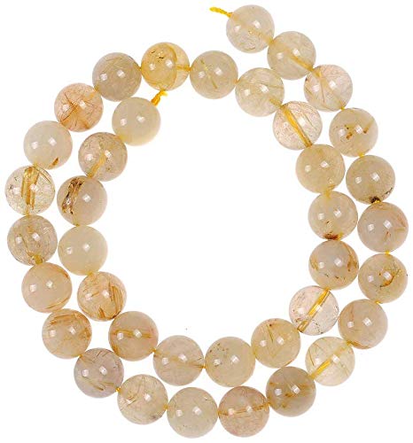 8mm Golden Rutilated Quartz Beads - Natural Stone Loose Beads for DIY Jewelry Making (15.5 Inch, 45pcs per Strand) - Perfect for Necklaces, Bracelets & Craft Projects