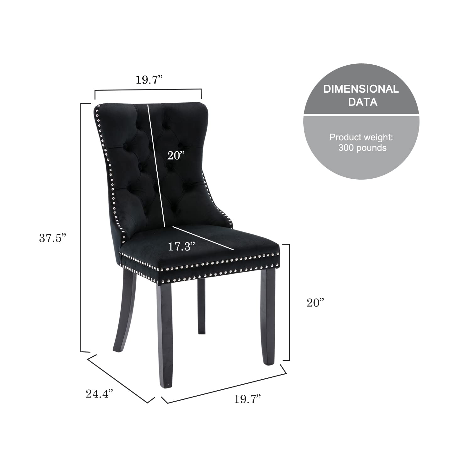 Tufted Velvet Dining Chairs Set of 6 - Button Back Upholstered Chairs with Nailhead Trim for Kitchen, Bedroom, Restaurant - Elegant Black Seating for Home & Commercial Use