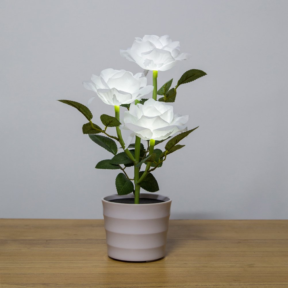 Solar LED Rose Table Lamp - 3 Flexible Lights for Home & Office Decor