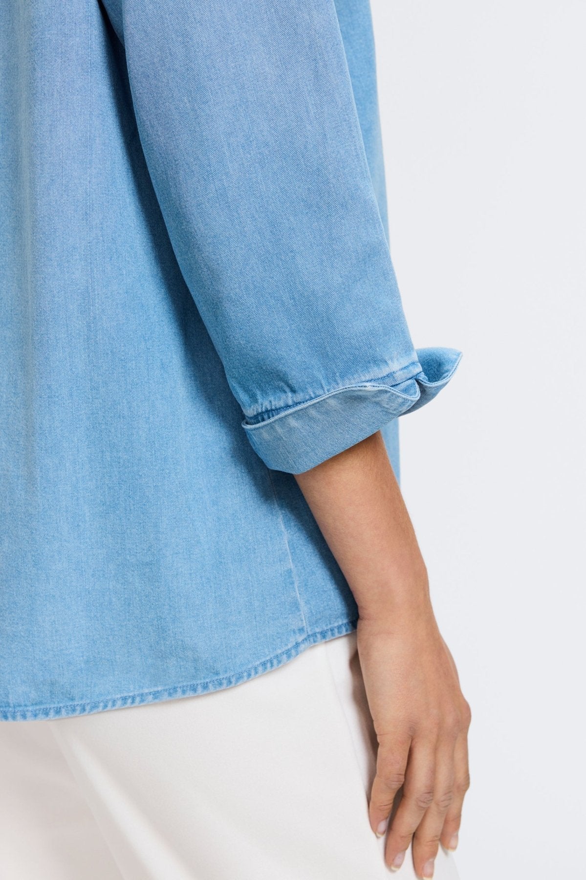 Agnes Tencel® Denim 3/4 Sleeve Popover Shirt for Women - Soft Sustainable Tencel Cotton Blend Top - Casual Office Wear & Weekend Outfits