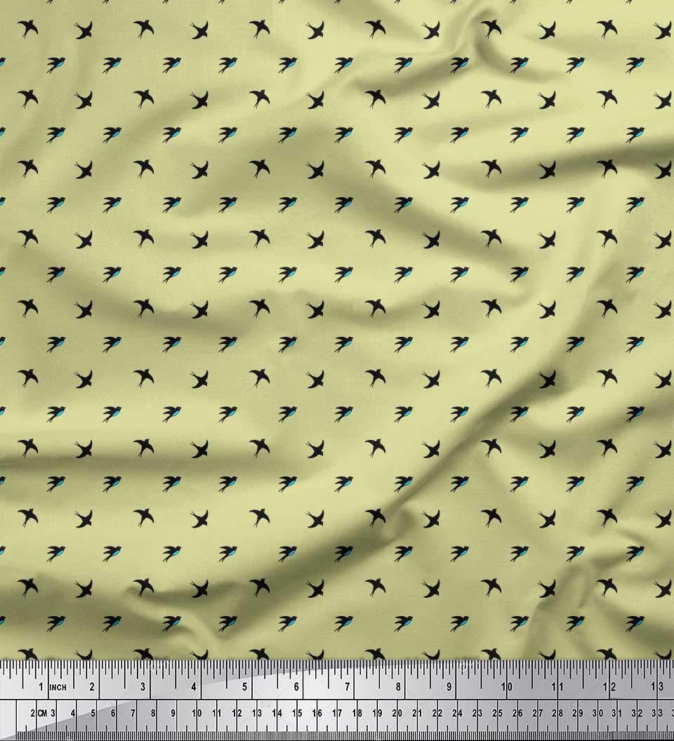 Soimoi Moss Georgette Brown Fabric by The Yard - 42 Inch Wide Printed Fabric with Small Swallow Bird Design for Dresses, Scarves & Home Decor