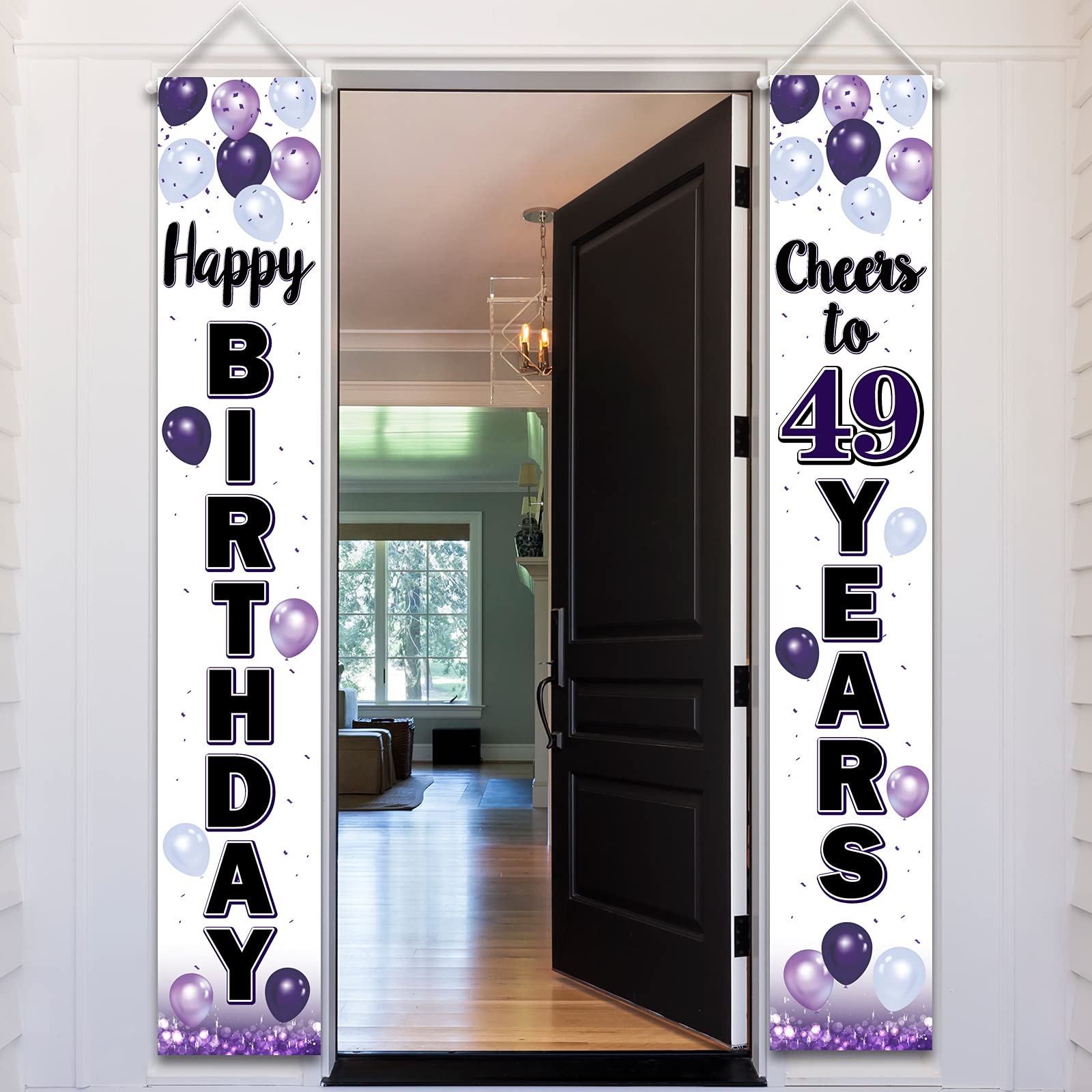 LASKYER Happy 49th Birthday Purple Door Banner - Cheers to 49 Years Front Porch Sign for Birthday Party Decorations | Perfect for Front Door Decor, Porch Backdrop & Milestone Celebrations