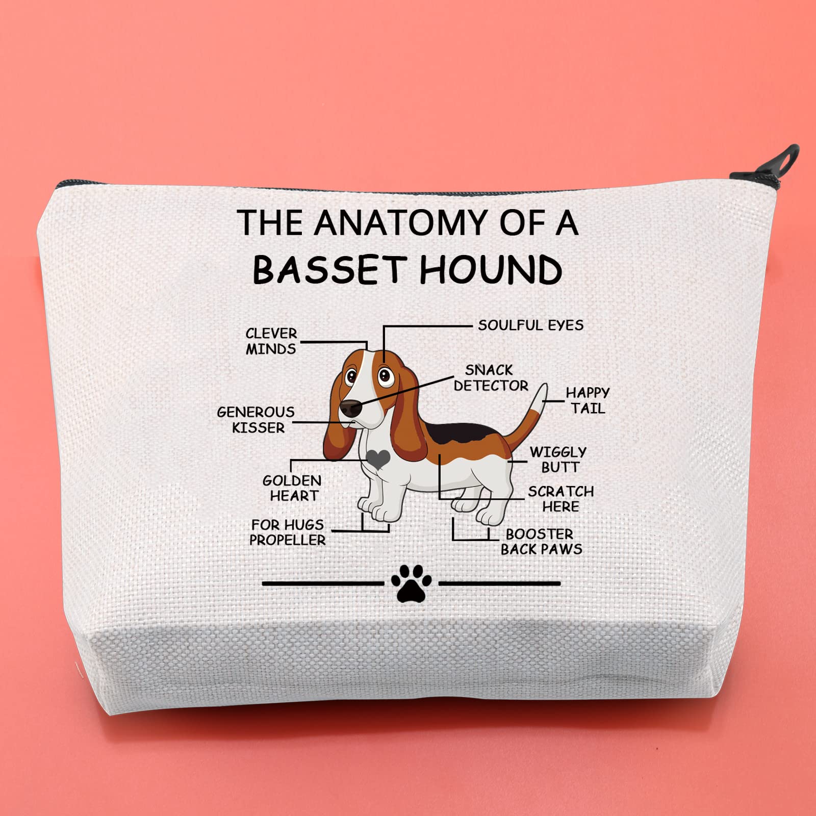 LEVLO Funny Basset Hound Lovers Gift - The Anatomy of A Basset Hound Cosmetic Bag for Veterinary Moms | Travel Toiletry Organizer for Dog Lovers | Perfect for Makeup Storage & Pet Owner Gifts