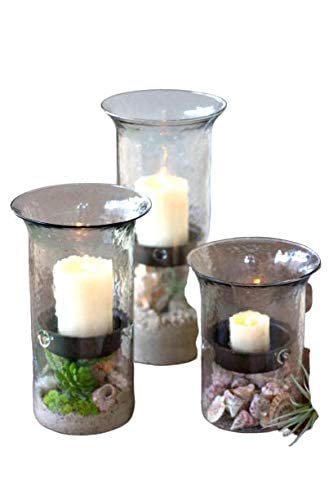 Glass Hurricane Pillar Candle Holder with Rustic Metal Insert - Large Decorative Centerpiece for Wedding, Dining Table, Fireplace & Home Decor