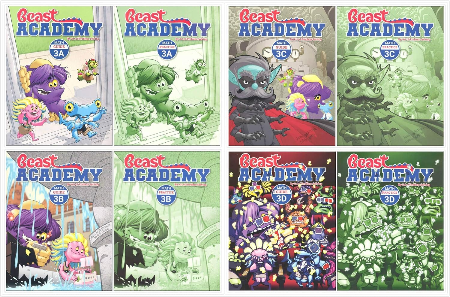 Beast Academy Grade 3 Complete Math Books Set (8 Books) - Math Guide & Practice Workbooks 3A, 3B, 3C, 3D | Homeschool Curriculum, Elementary Math Learning for Kids Ages 8-10