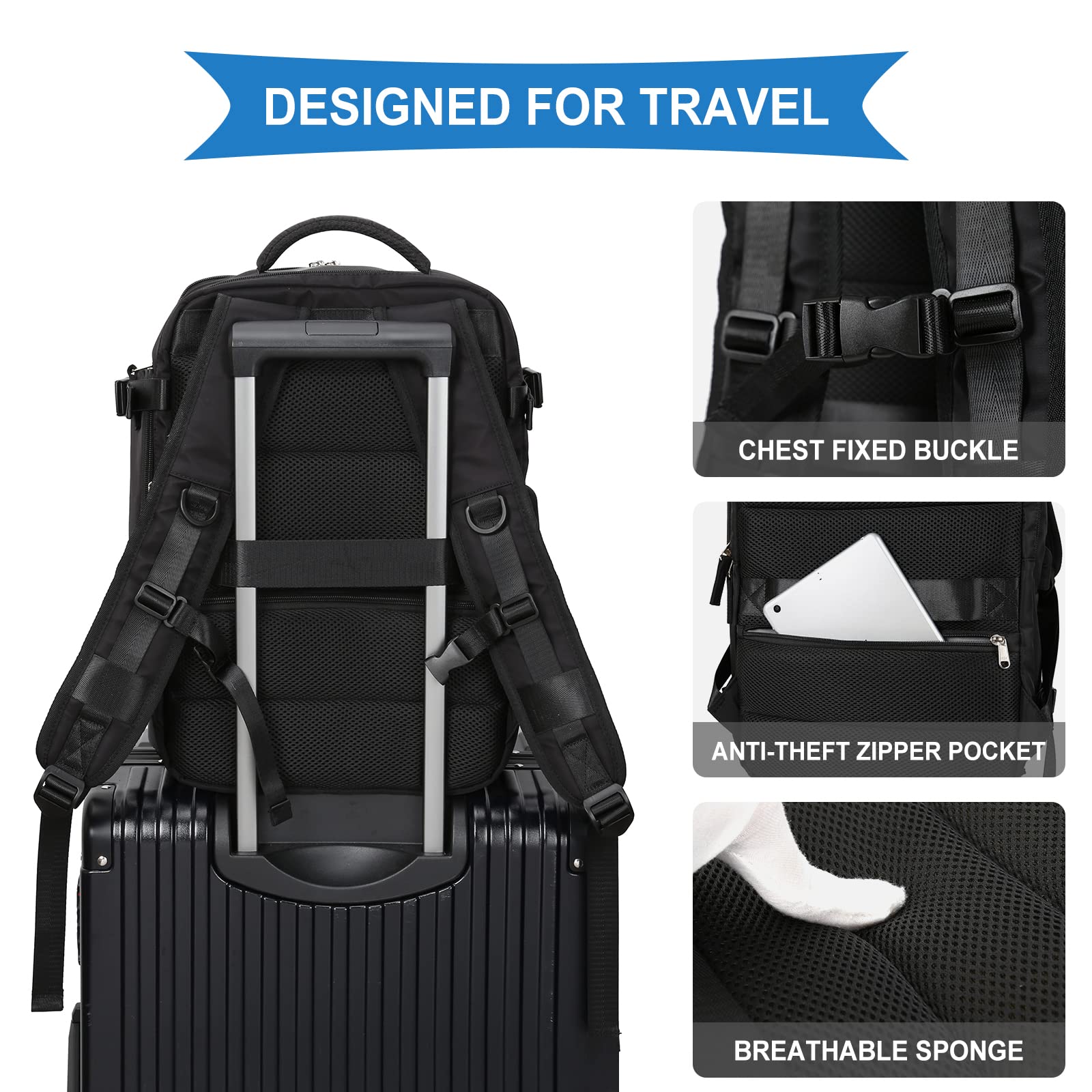TSA Approved Underseat Carry On Backpack for Women - 14 Inch Laptop Travel Backpack, Cabin Bag Airplane Personal Item, Business Casual Work & Weekend Getaway - Compact Black Hand Luggage for Flights