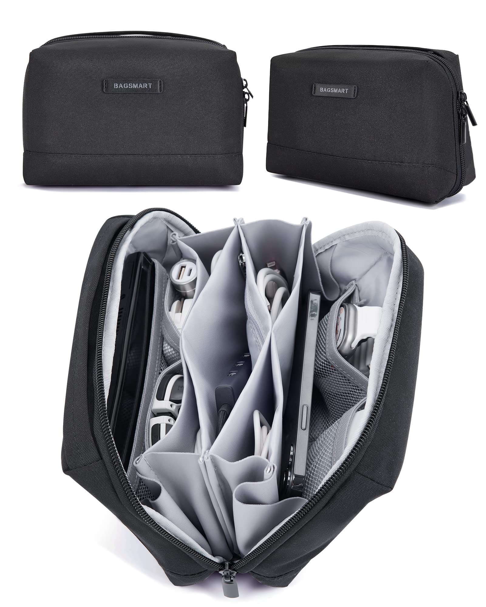 BAGSMART Electronics Organizer Pouch - Travel Tech Organizer Bag for Cables, Chargers & Accessories - Cord Management Case for Men & Women - Portable Charger Organizer with Handle (Black) - Perfect for Business Trips, Daily Commute & Travel Essentials Storage