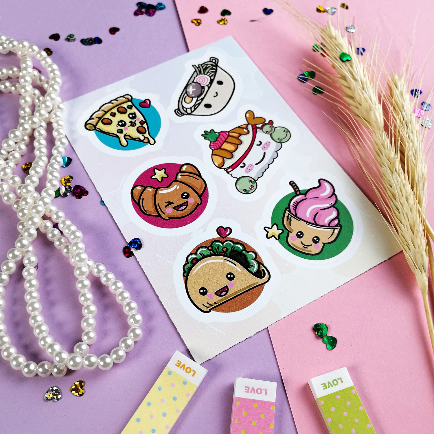 BulbaCraft 59 Pcs Kawaii Food Stickers Set - Cute Anime Vinyl Decals for Laptops, Water Bottles, Journals & Scrapbooking - Perfect for Teens, Adults & Kawaii Lovers | Great for DIY Crafts, School Supplies & Gift Giving
