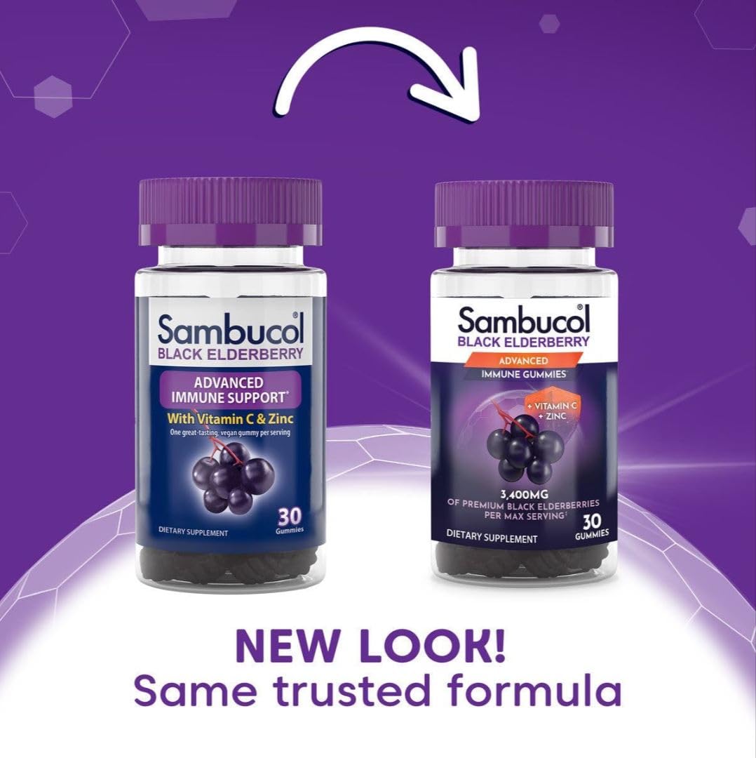 Sambucol Black Elderberry Gummies with Zinc & Vitamin C - Immune Support Supplement for Adults (30 Count) - Boost Immunity During Cold & Flu Season