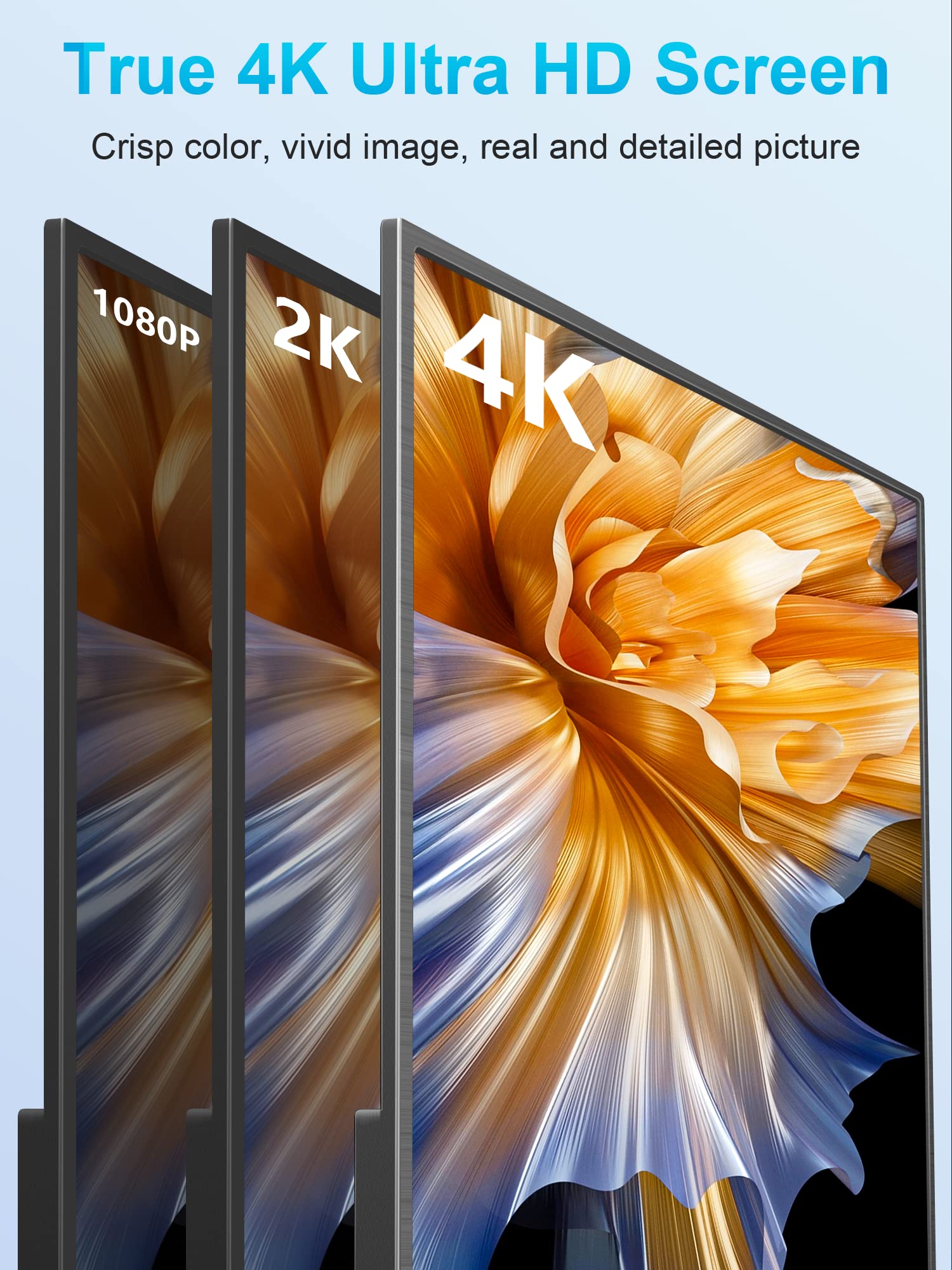 13.3 Inch 4K UHD Portable Monitor - Slim Lightweight IPS Laptop Screen with Dual USB-C & HDMI, Built-in Speakers for Gaming, Work & Travel - Compatible with PC, Mac, Phone, PS5/PS4, Xbox & Nintendo Switch (No Cover Included) | Perfect for Remote Work, Gaming On-The-Go & Business Travel