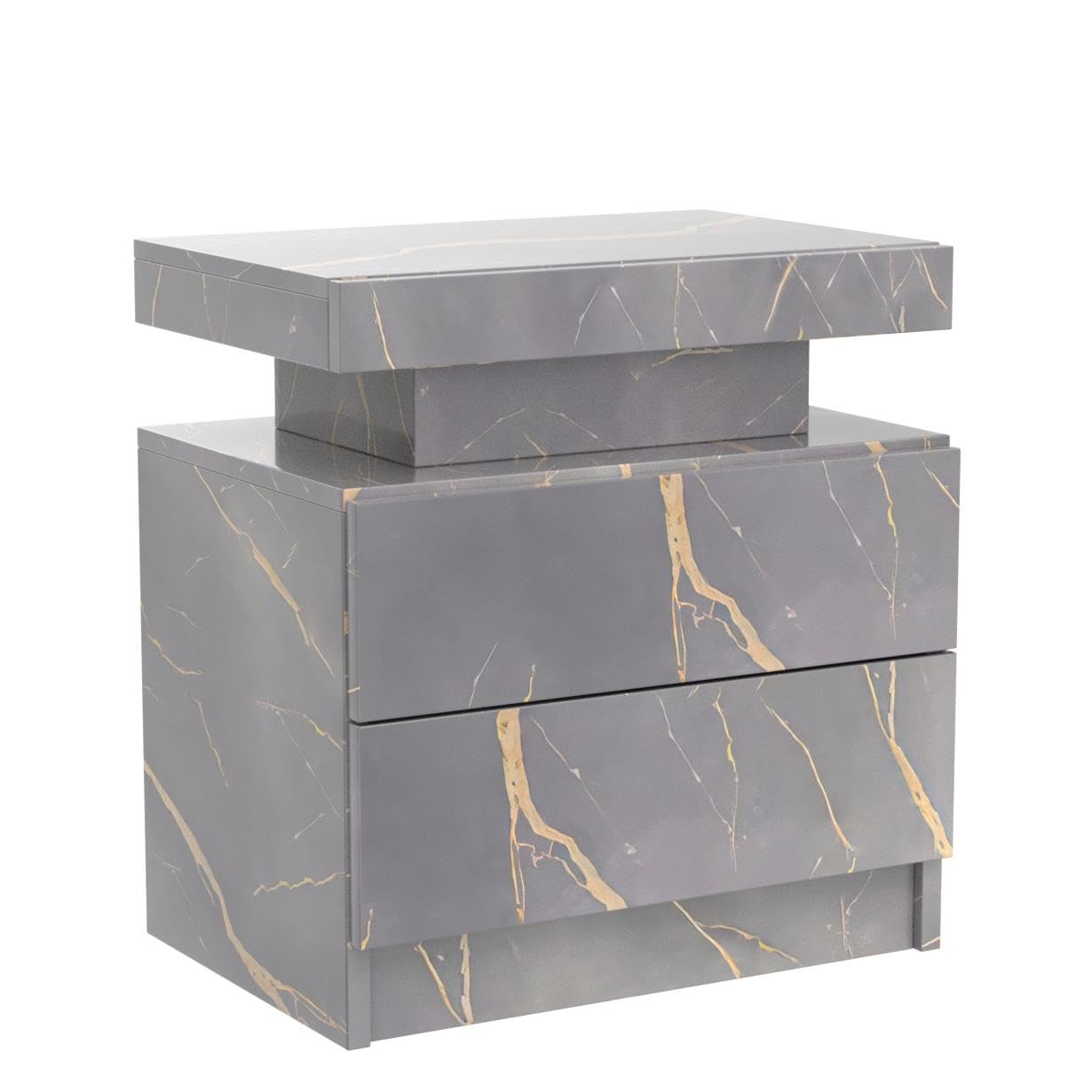2 Drawer LED Nightstand Set of 2 - Modern Bedside Table with Soft Glow Lighting for Bedroom, Living Room or Dorm - Wooden End Table with Storage Space & USB Charging Ports