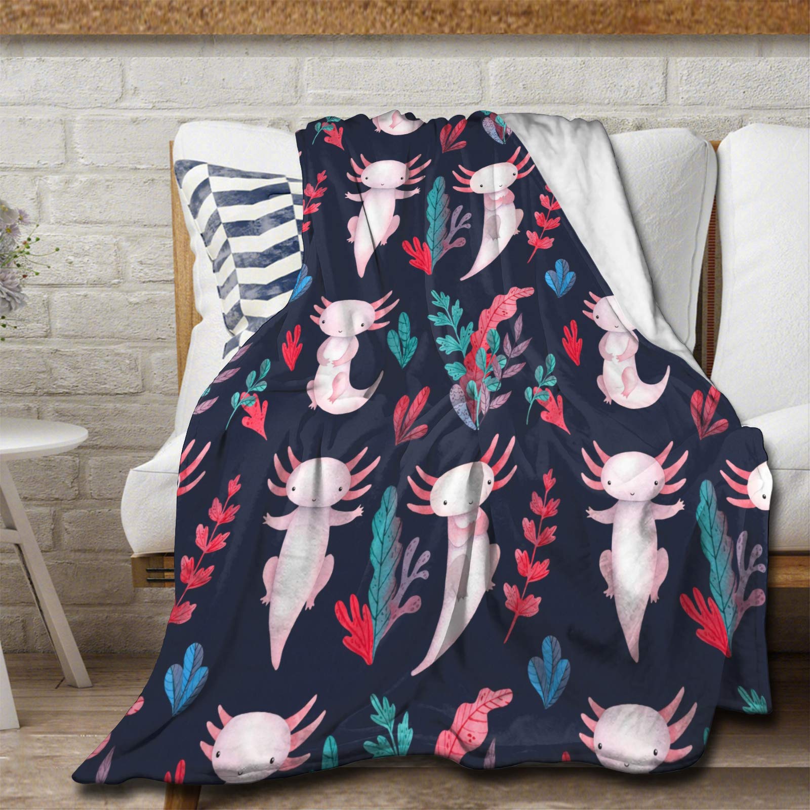 Cute Axolotl Flannel Blanket - Super Soft & Warm King Size 120x90 Inch - Cozy Blanket for Bed, Couch, Sofa - Perfect for Family Movie Nights, Camping & Winter Snuggles