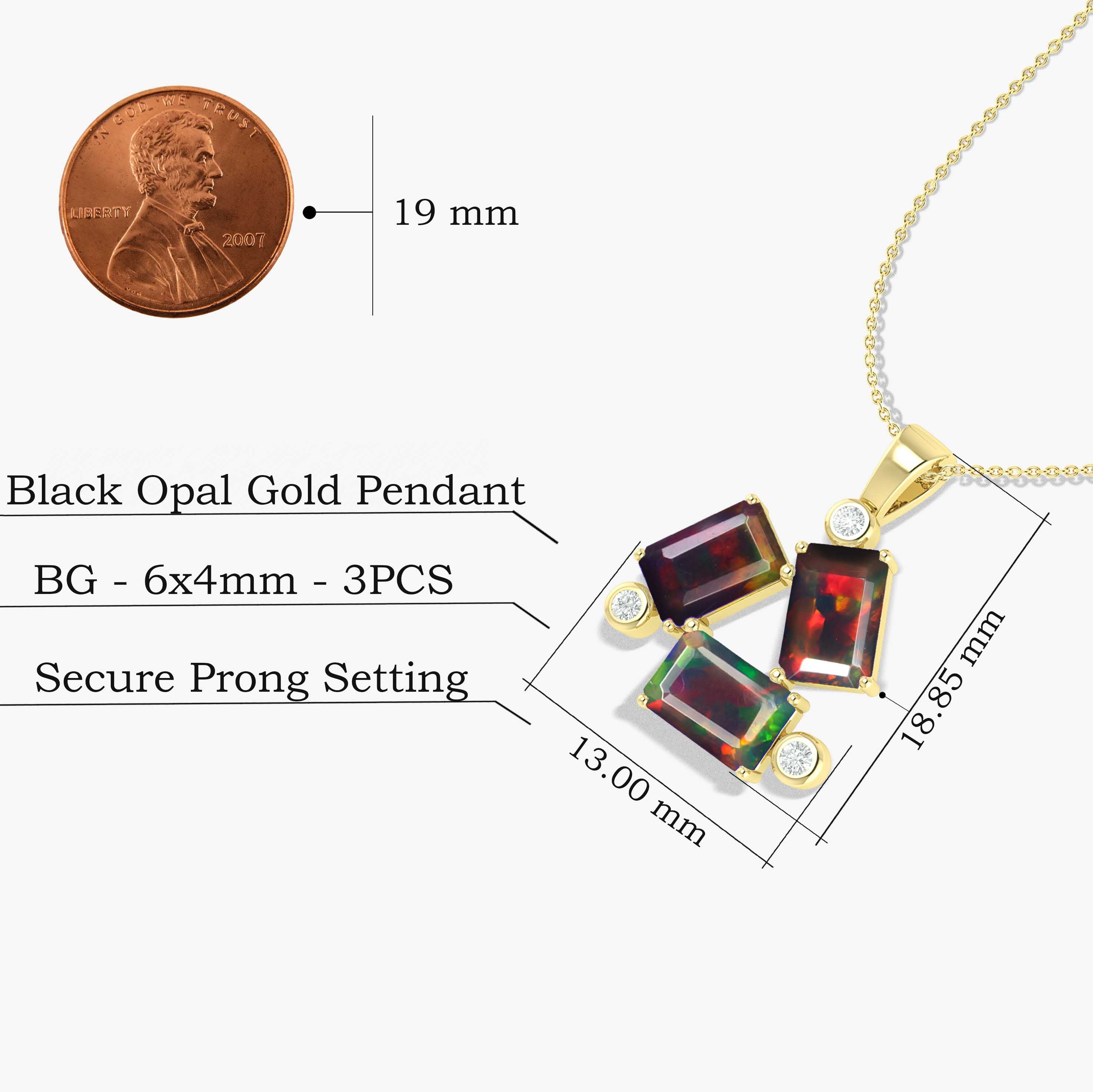 Black Opal Baguette Gemstone Charm Pendant Necklace - Elegant Dainty Jewelry for Women, Perfect for Everyday Wear, Gift Giving & Special Occasions