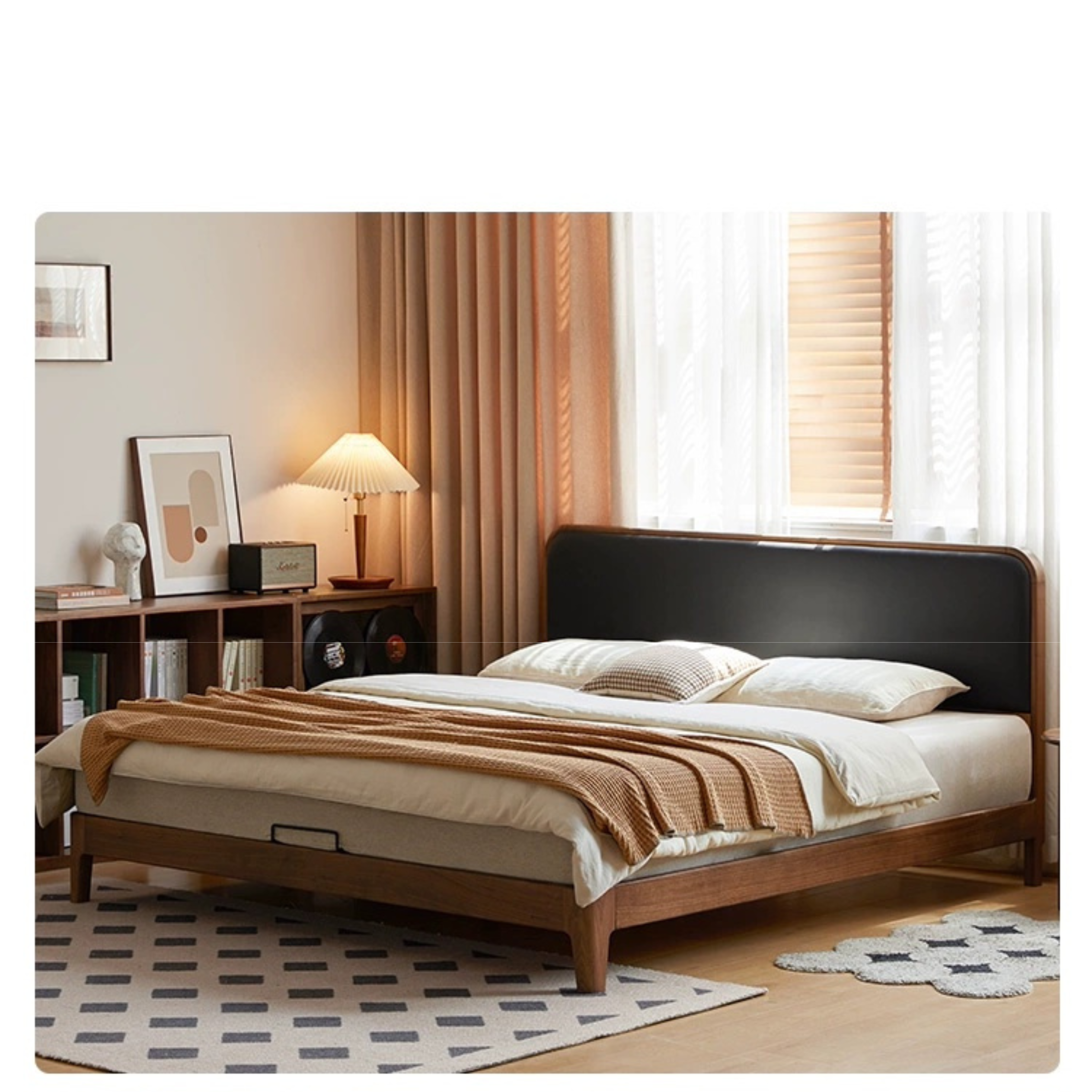 Premium Black Walnut Solid Wood Platform Bed Frame - Minimalist Modern Bedroom Furniture for Master Bedroom, Guest Room & Dorm Use