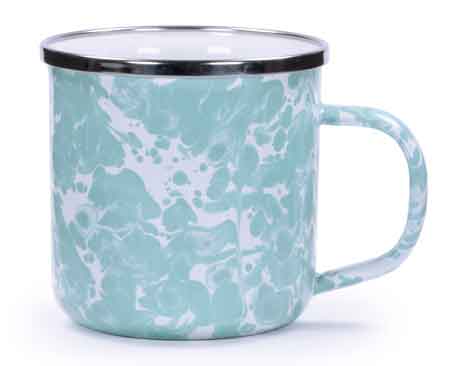 Handmade Sea Glass Swirl Enamel Mug Set of 4 - 12 oz Vintage Style Camping & Beach Cups for Outdoor Coffee, Tea, and Hot Drinks