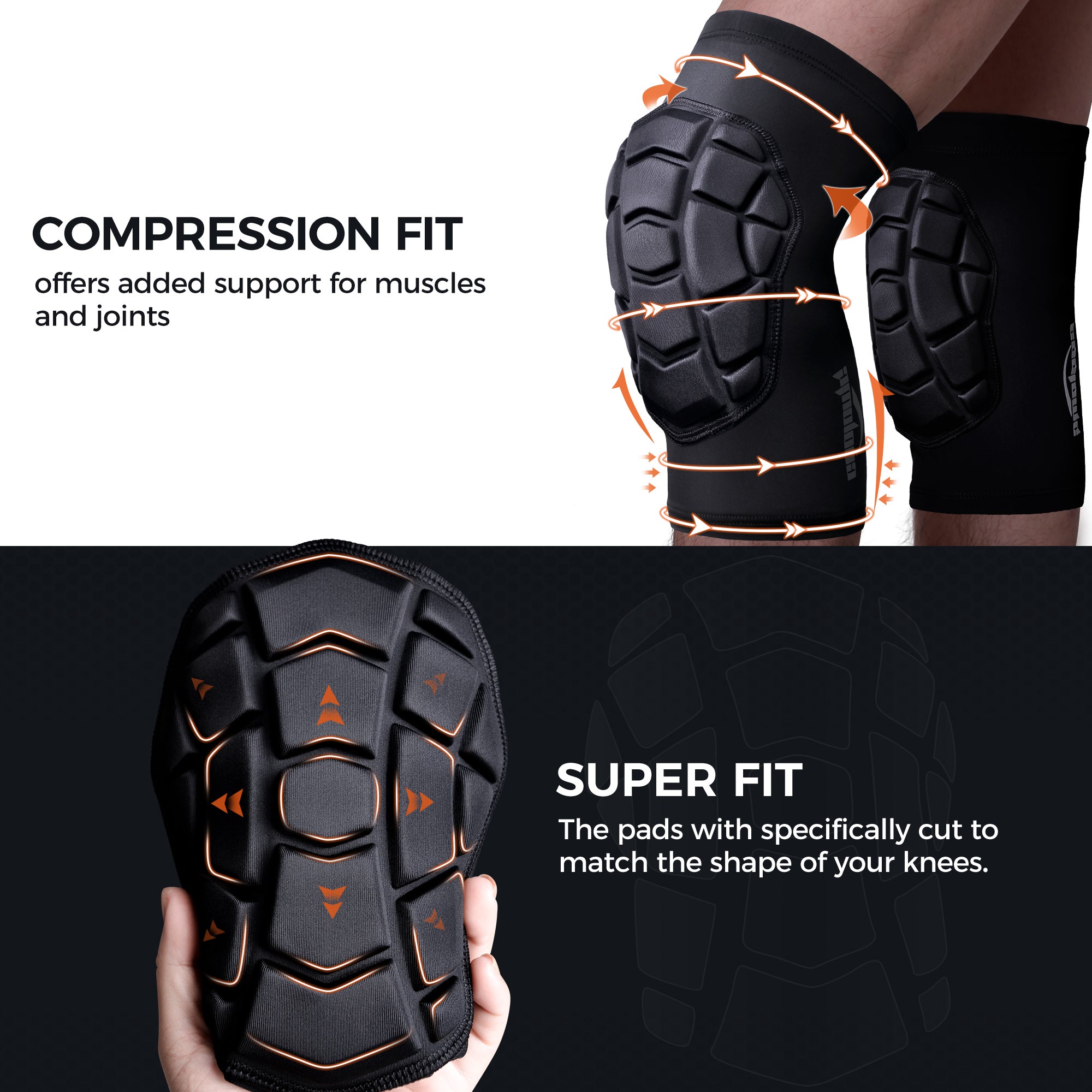 COOLOMG Knee Pads for Sports - Protective Knee Compression Sleeves for Wrestling, Basketball, Football & Volleyball - Youth & Adult Knee Guards for Training, Workouts & Injury Prevention