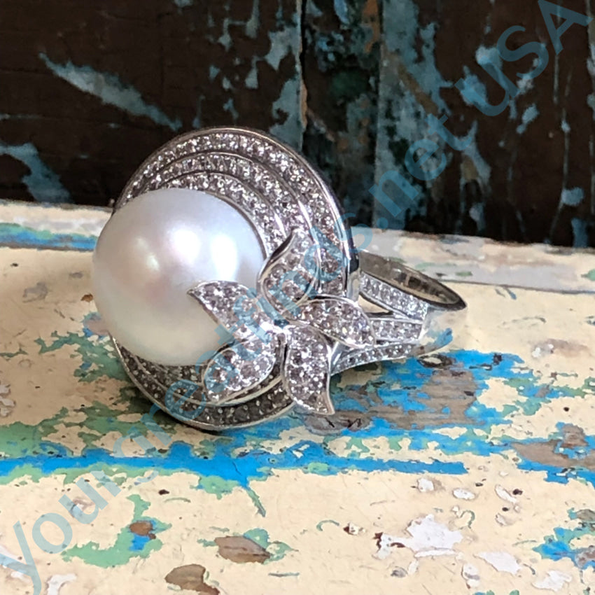 Elegant Sterling Silver Pearl & Cubic Zirconia Ring - Size 10 | Perfect for Weddings, Anniversaries & Special Occasions