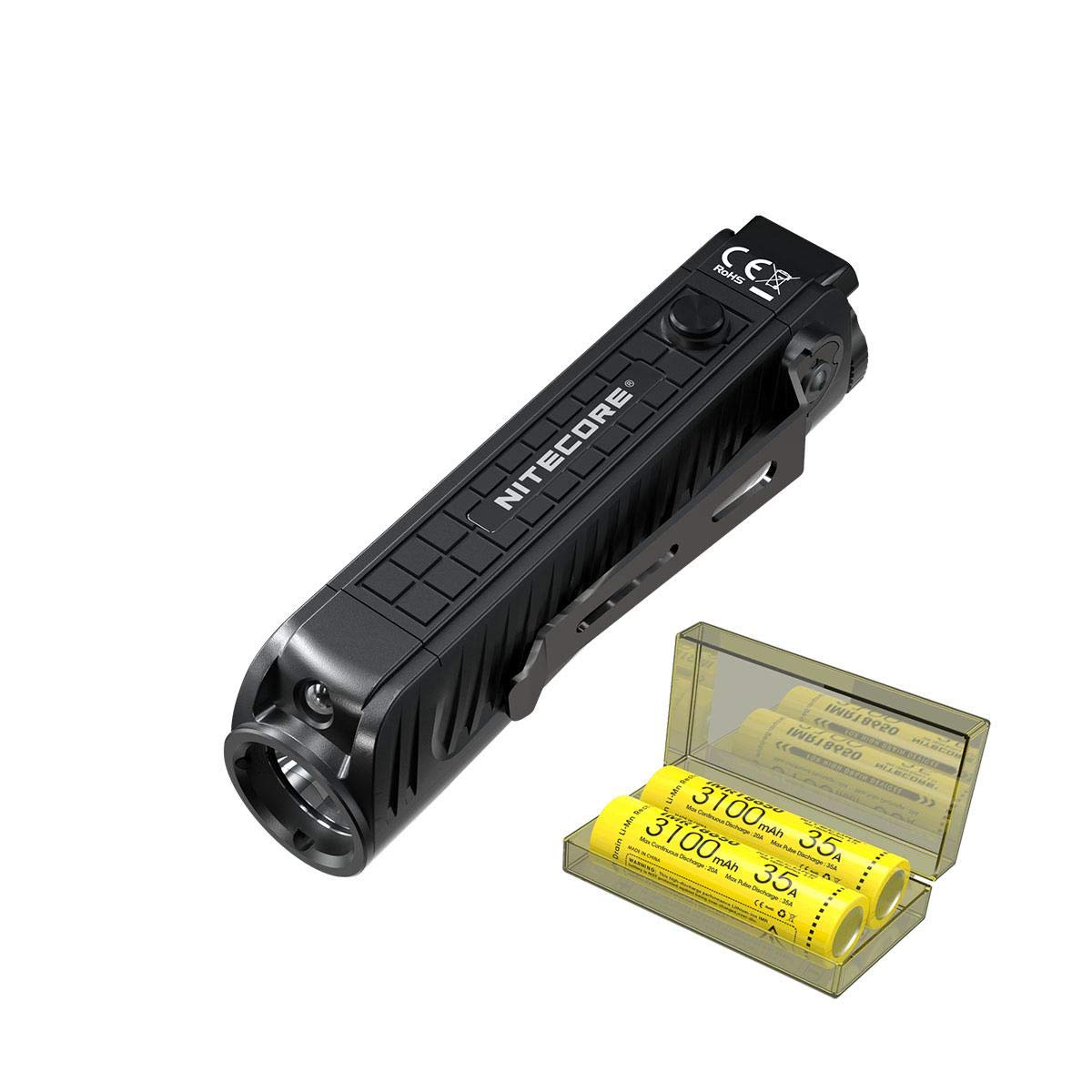 Nitecore P18 Unibody Die-Cast Tactical Flashlight - 1800 Lumens with 2x IMR Batteries & Eco-Sensa Battery Case | High-Intensity LED for Camping, Hiking, Emergency, and Outdoor Adventures