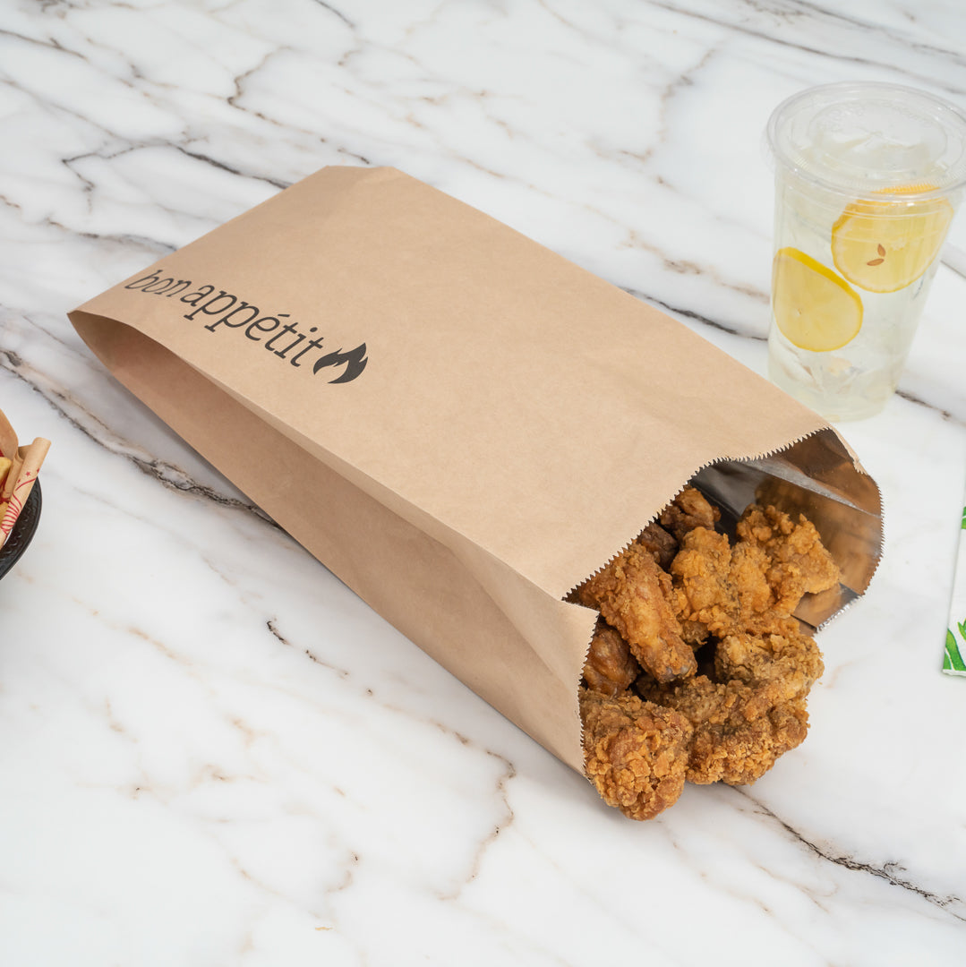Eco-Friendly Kraft Paper Foil Bags with Bon Appetit Print - 1/2 Gallon Size (6.5